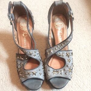 ❌ SOLD Jeffrey Campbell Star Stud Blue Leather Women’s Platform Sandals Size 8